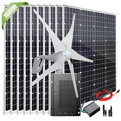 1400W Solar Wind Power Off-Grid System 12V Caricabatteria Kit con 400W Generatore di Turbina Eolica 10pcs 100W Pannelli Solari MPPT Regolatore di Carica Connecctors & Cavo
