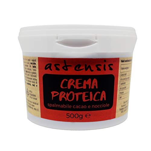 ASTENSIS Crema Proteica Nocciola e Cioccolato, Spalmabile Artigianale 500g - 33,4% di Proteine - Senza Zucchero, Senza Olio di Palma Adatto per Dolci Proteici