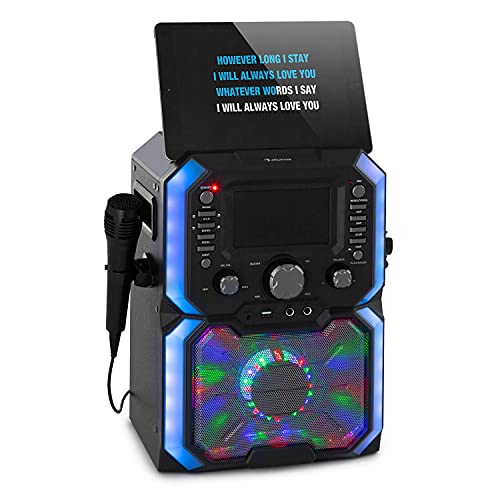 auna Rockstar Plus - Impianto per Karaoke, Funzione Bluetooth, Porta USB, Lettore CD Adatto a CD, CD+G, CD-RW, incl. Microfono, 2 Ingressi Microfono, Show LED, Nero