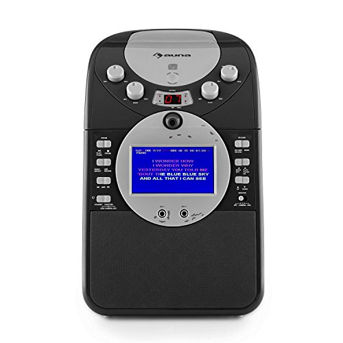 AUNA ScreenStar - Sistema Karaoke , Fotocamera , Lettore CD , Schermo TFT da 3,5   , 2 x Microfoni , USB e AUX , Colore Nero