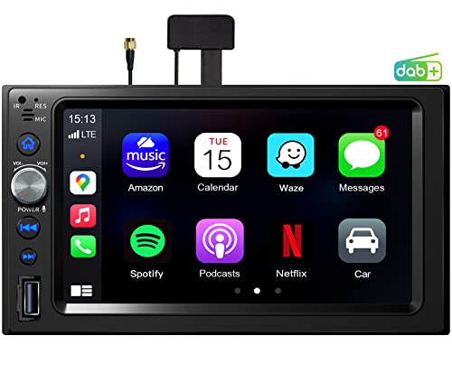 Autoradio 2 Din con ricezione DAB+ e antenna Dab inclusa, stereo touch screen da 7  con Wireless Carplay e Android Auto, telecamera posteriore, BT, mirroring dello smartphone, USB SD RDS FM