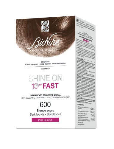 BioNike Shine On Fast Kit Trattamento Colorante Capelli N.600 Biondo Scuro - Crema 60 ml, Rivelatore 60 ml, Shampoo 15 ml, Balsamo 20 ml