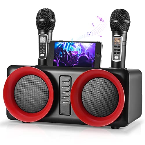 Bluetooth Sistema di Karaoke - GJCrafts, Sistema di Altoparlanti PA con 2 Microfoni Wireless, Altoparlante Karaoke Macchina con Supporto per Cellulare USB scheda TF AUX In, per Riunioni, Picnic