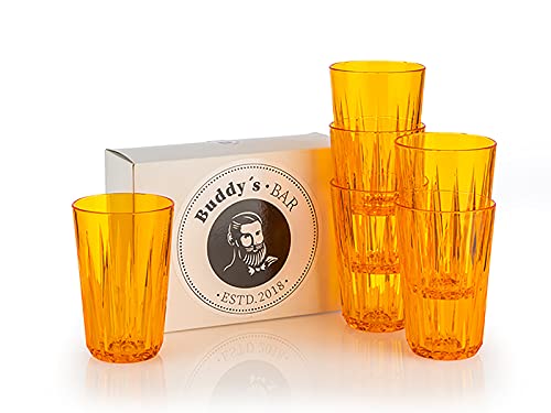 Buddy´s Bar - Set da 6 bicchieri in plastica Tritan di alta qualità, 0,3 litri, senza BPA, effetto cristallo, infrangibili, riutilizzabili e lavabili in lavastoviglie, 300 ml, arancione