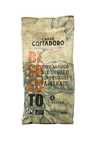 CAFFE  COSTADORO Respecto, 100% Arabica, Biologico, Fairtrade, Compostabile Macinato Per Filtro, Sacchetto da 200 G