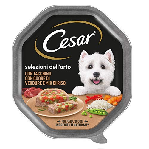 Cesar Selezioni dell orto Cibo per Cane con Tacchino, con cuore di verdure e mix di riso 150 g - 14 Vaschette