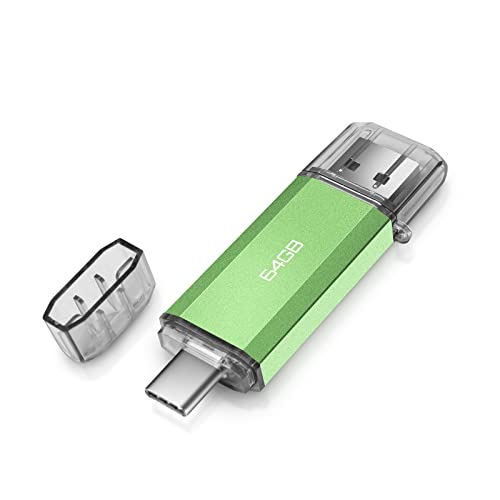 Chiavetta USB C 64 GB, Ansodo Pen Drive 64 Giga Type C Pennetta USB 64gb 2 in 1 OTG USB C Flash Drive 64 GB per USB-C Smartphone, Laptop, PC, Tablet, Auto, TV. (Verde)