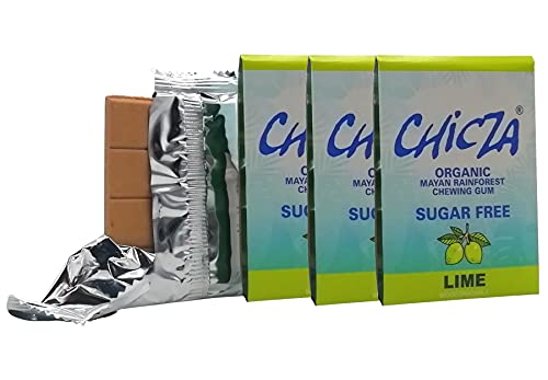 Chicza Organic Chewing-Gum Lime SugarFree, Senza Zucchero, Certificato Biologico e Kosher, Biodegradabile, Set 3x30g