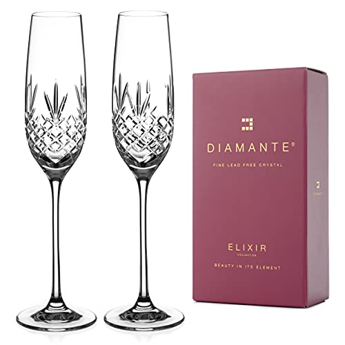 DIAMANTE - Flute da champagne in cristallo per prosecco, motivo  Buckingham , taglio tradizionale a mano, set di 2