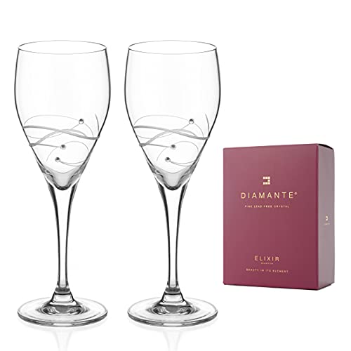 DIAMANTE Swarovski - Coppia di bicchieri da vino bianchi con motivo  Chelsea Spiral , impreziositi da cristalli Swarovski, set da 2
