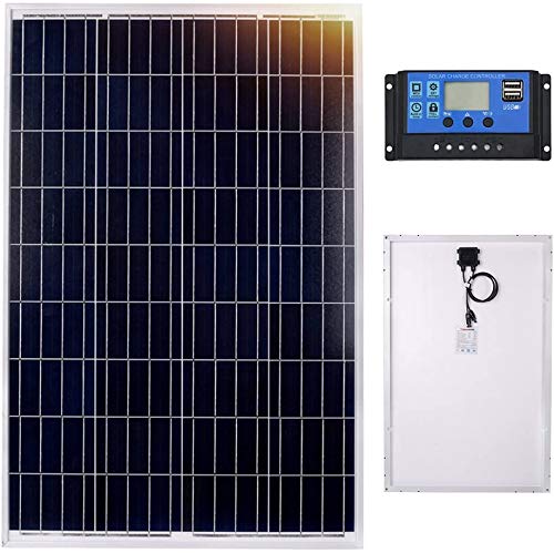 DOKIO Pannello Solare 100W 12V Policristallino Fotovoltaico Impianto con Regolatore Camper Casa Baita