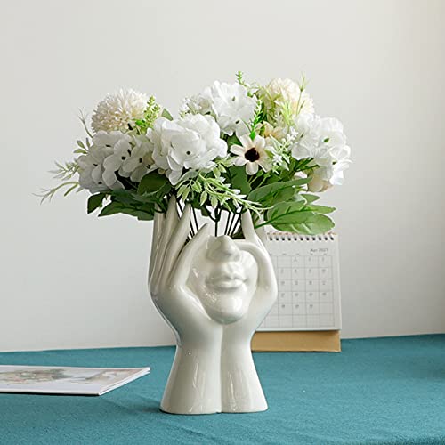 DUDNJC Vaso da fiori in ceramica con statua, con viso umano, orname...