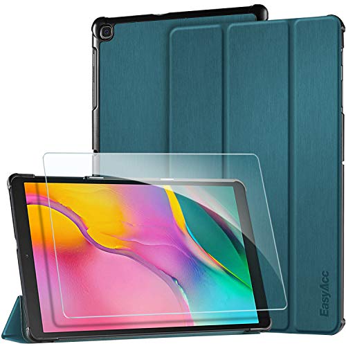 EasyAcc Custodia Cover + Pellicola Protettiva per Samsung Galaxy Tab A 10.1 2019, Ultra Sottile Smart Cover in Pelle Vetro Temperato Protezioni Pellicola per SM-T510  T515 Tablet, Blu Pavone