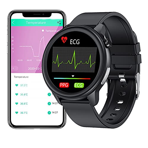 ECG Orologio Intelligente Uomo , Impermeabile IP68 Smartwatch con Temperatura Corporea, Smart Watch Cardiofrequenzimetro da Polso Contapassi Activity Tracker per Donna y Android iOS Nero