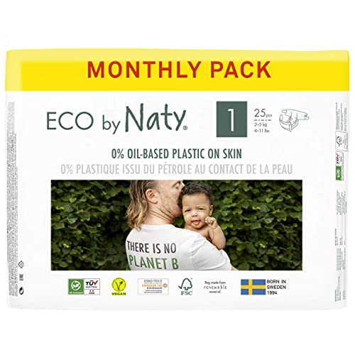 Eco by Naty, Taglia 1, 100 pannolini, 2-5kg, fornitura di UN MESE, ...
