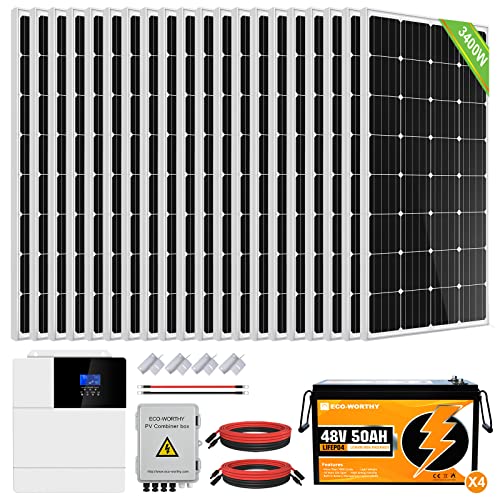 ECO-WORTHY 3400W 48V Sistema di Alimentazione Solare Kit Completo p...