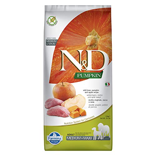 Farmina N&D, cibo per cani Adulti, taglia media grande, Grain Free ,12 kg, al Cinghiale, Zucca e Mela
