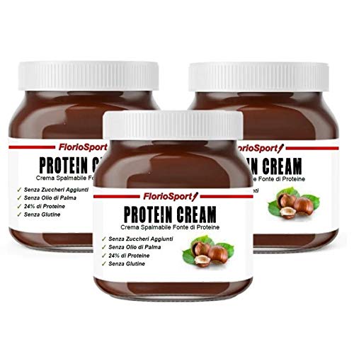 FlorioSport, Protein Cream, 3x400 g Crema Spalmabile Proteica al 24% di Proteine Nocciola e Cacao | Senza Zuccheri Aggiunti