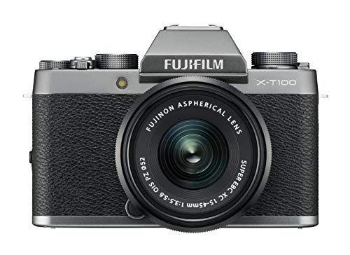 Fujifilm Kit X-T100 Fotocamera Digitale 24MP (APS-C), Mirino EVF, Schermo LCD Touch da 3  Inclinabile a 180°, WiFi e Bluetooth + XC 15-45mm F 3.5-5.6 OIS PZ MILC, 24.2MP, CMOS, Argento Scuro