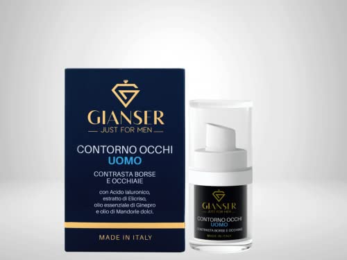 Gianser Just for Men Crema Contorno Occhi Antirughe Uomo Acido Ialuronico Idratante Contrasta Borse e Occhiaie Made in Italy Biologica Vegan