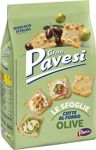 Gran Pavesi Cracker Le Sfoglie alle Olive, Cotte al Forno, Senza Olio di Palma, 150 g