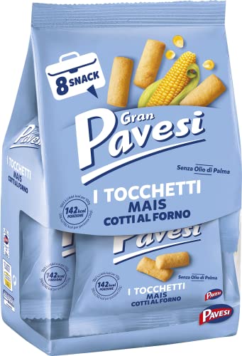 Gran Pavesi Snack Tocchetti, Snack al Mais Cotti al Forno, Senza Olio di Palma - 8 Pacchetti (256 g)