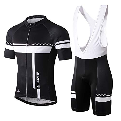 INBIKE Abbigliamento Ciclismo Traspirante Asciugatura Veloce Confortevole Completo MTB alla Moda Maniche Corte Estive+Pantaloncini con Bretelle Jerseys Uomo