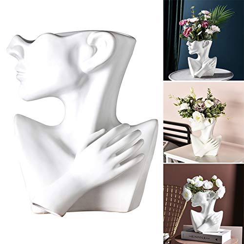 INFILM Vaso in ceramica astratta con testa umana creativa nordica, moderno, per piante grasse, piante grasse, vaso da fiori per composizione floreale, decorazione per la casa e il soggiorno