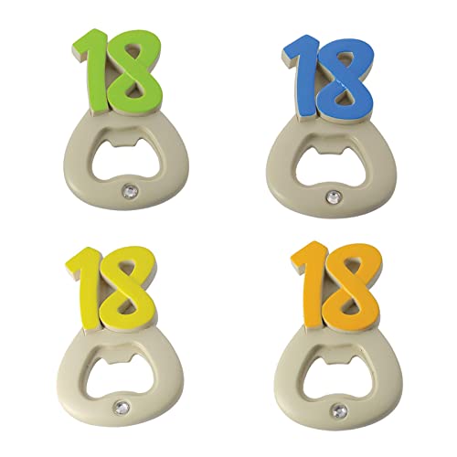 Ingrosso e Risparmio Kit 12 x Apribottiglie 4 Colori Assortiti con Numero 18 colorato - bomboniere Originali diciottesimo Compleanno