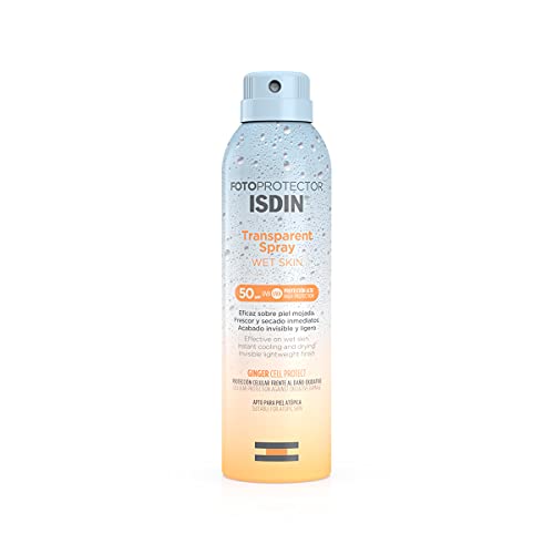 ISDIN Fotoprotector Transparent Spray Wet Skin Spf 50+ 250ml, Fotoprotettore Spray a Rapido Assorbimento, Efficace su Pelle Bagnata
