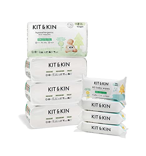 Kit & Kin Taglia 2 Pacchetto Iniziale - Confezione di Pannolini Ecologici Taglia 2 e Salviette per Bambini (160 Pannolini, 240 Salviette)