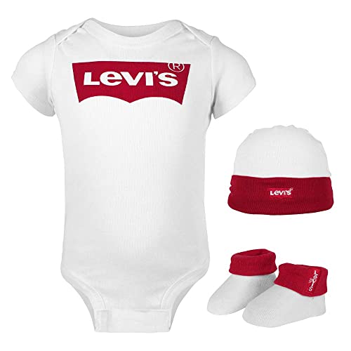 Levi s Kids Classic Batwing Infant Hat Bodysuit Bootie Set 3Pc Tutina per bambino e neonato Bimba 0-24 White 6-12 Mesi