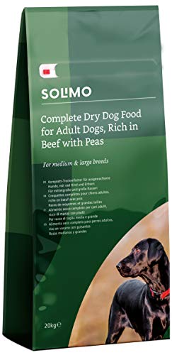 Marchio Amazon - Solimo - Alimento secco completo per cani adulti ricco di manzo con piselli, 1 confezione da 20 kg