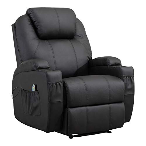 MCombo Modern Massage Recliner Chair Divano Vibrante riscaldato in Pelle PU Lounge ergonomico Nero 7021