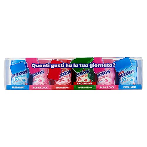 MENTOS Nano Bottle Special Pack, Confezione Speciale 6 Mini Barattoli, Chewing Gum senza Zcchero, Gusti Assortiti, Ottimo come Idea Regalo per Compleanni e Feste