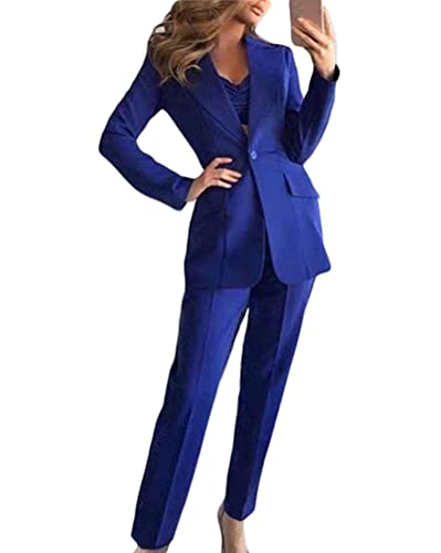 Minetom Completo da Donna 3 Pezzi Slim Fit Business Blazer d Affari Elegante Ufficio Cappotto Giacca e Pantaloni e Crop Top Blu M