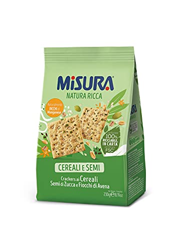 Misura Crackers ai Cereali Natura Ricca | con Semi di Zucca e Fiocchi di Avena | Confezione da 230 grammi