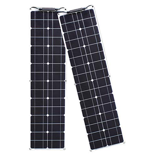 Modulo Solare Fotovoltaico Flessibile 100W 12V 2 pezzi Kit Pannello Solare 50W Caricabatterie Solare Monocristallino con Connessione PV per caravan, case mobili e batterie 12V(2 * 50W)
