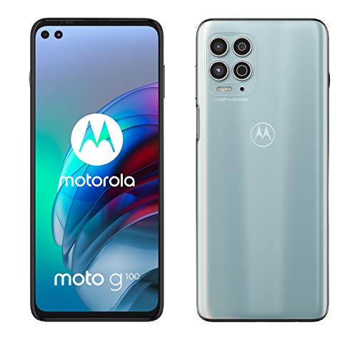 Motorola moto g100 (5G, fotocamera 64 MP, batteria 5000 mAH, 8 128 GB, Display 6.7  FHD+ 90Hz, NFC, Dual SIM, Android 11) cover inclusa, Bianco (Iridiscent White)