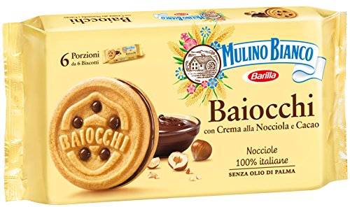 Mulino Bianco Biscotti Baiocchi con Crema alla Nocciola e Cacao per Colazione e Snack Dolce per la Merenda, 6 Porzioni da 6 Biscotti