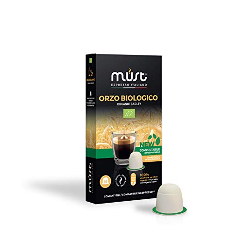 MUST 100 Capsule Caffè di ORZO Bio Biologico 100% Compostabili, miscela caffè orzo pack da 10 Capsule per 10 confezioni compatibili con macchina   macchinetta Nespresso Cialde Made in Italy