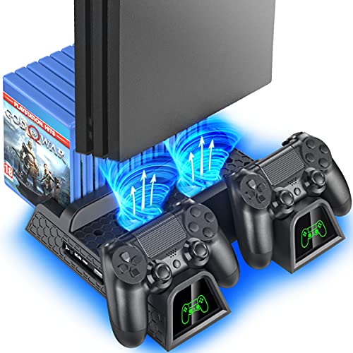OIVO PS4 Supporto Verticale con Ventola di Raffreddamento, Stazione di Ricarica per Dual Controller con Indicatori LED e Conservazione per 12 Giochi per PS4   PS4 Slim   PS4 PRO