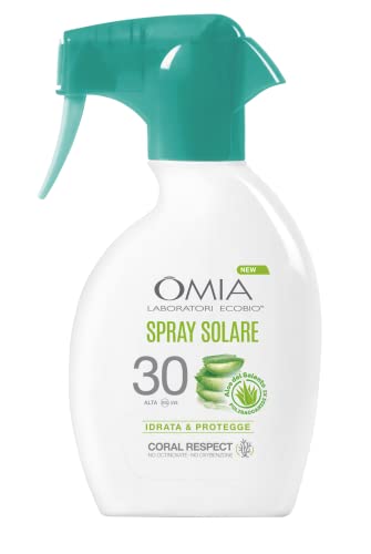 Omia, Spray Solare Protettivo SPF30 Viso e Corpo con Aloe Vera del Salento, Protezione Solare Alta, Per Pelli Chiare e Sensibili al Sole, Dermatologicamente Testato, Flacone da 200 ml