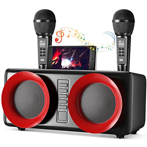 PaNt Karaoke Bluetooth Portatile, Attrezzatura per Karaoke con 2 Microfoni Wireless, Sistema Audio e Modalità Canzone Karaoke per Feste in Casa, Matrimoni, Picnic, Nero rosso