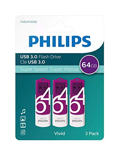 Philips Pendrive USB 3.0 64 GB - Vivid Edition (64GB Confezione 3 pezzi) pen drive chiavetta chiavina pennina ad altà velocità