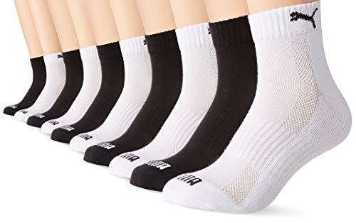 PUMA Cushioned Quarter Socks (5 Pack) Calzini, Nero Bianco, 43-46 (Pacco da 5) Unisex-Adulto
