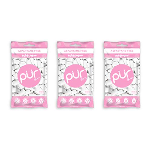 PUR 100% xilitolo chewing gum, senza zucchero, senza zucchero, aspartame, vegano e keto friendly - gomma rosa, sbiancamento dei denti - 55 count (confezione da 3)