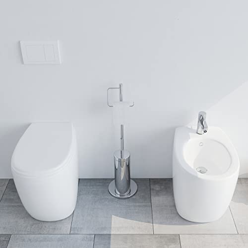 Sanitari bagno filomuro a terra RIMLESS Bidet e Vaso WC in ceramica con sedile coprivaso softclose Modena