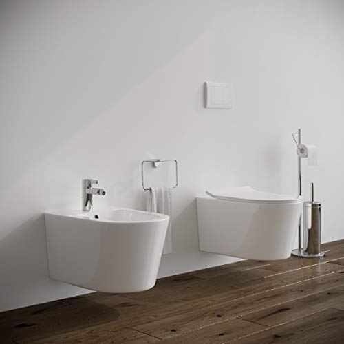 Sanitari bagno filomuro SOSPESI Bidet e Vaso WC in ceramica con sedile coprivaso softclose. ROUND