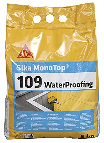 Sika - Sika Monotop 109 Waterproofing, Malta impermeabilizzante studiata per l impermeabilizzazione di muri di fondazione, serbatoi e piccoli bacini d’acqua e strutture interrate, Grigia, 5kg